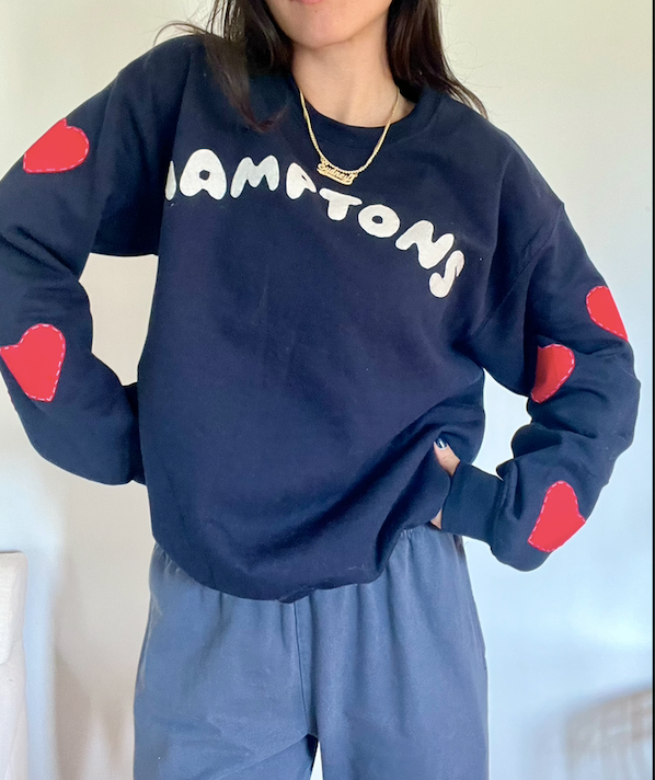 Hamptons Heart Sleeve Crew Navy