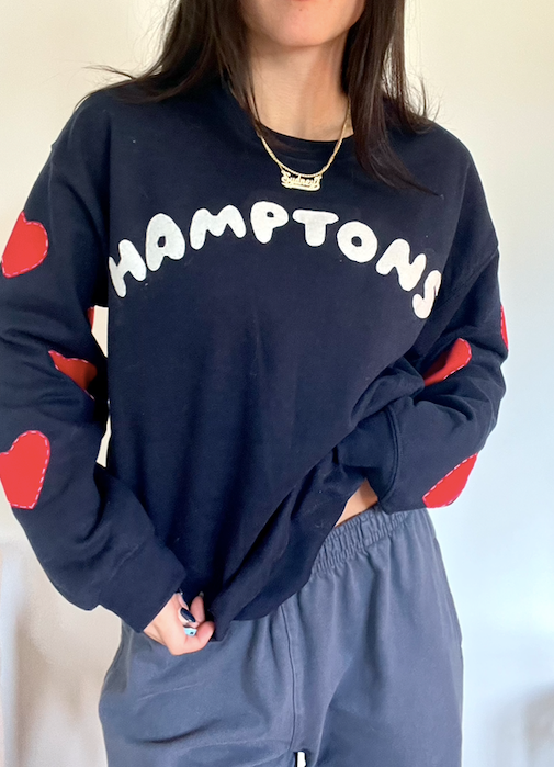 Hamptons Heart Sleeve Crew Navy