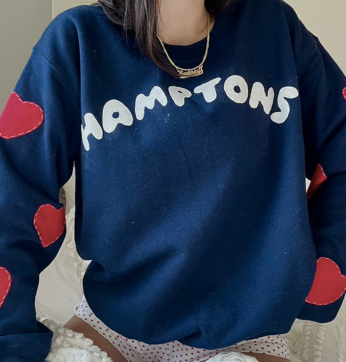 Hamptons Heart Sleeve Crew Navy