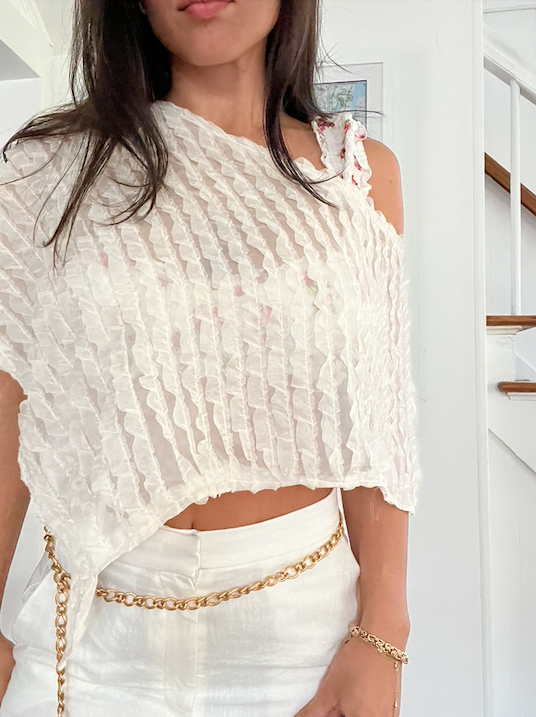 white ruffle poncho