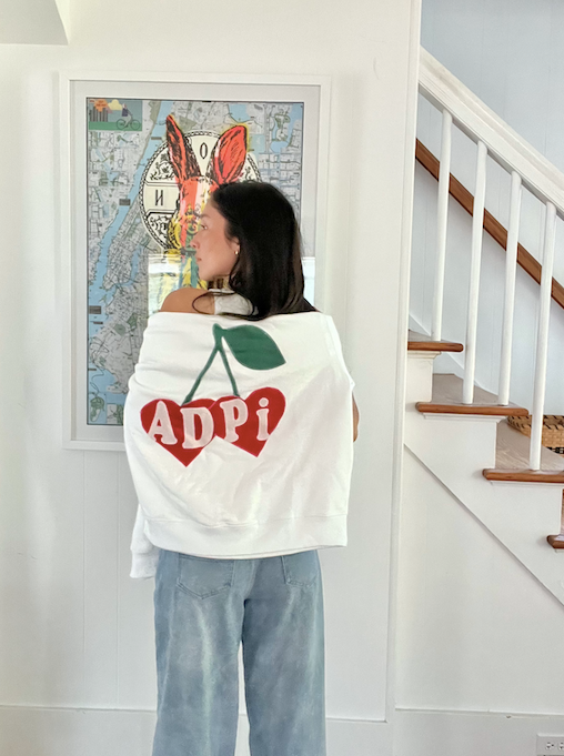 White Alpha Delta Pi Cherries Crewneck